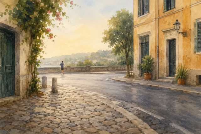 watercolor-cobblestone-old-town-runner