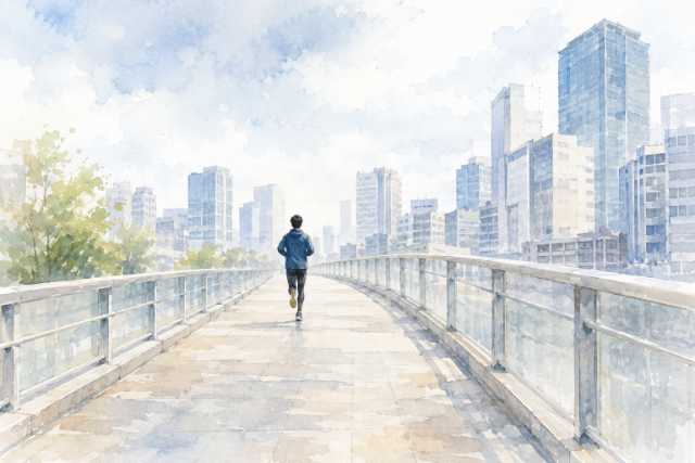watercolor-elevated-urban-skywalk-runner