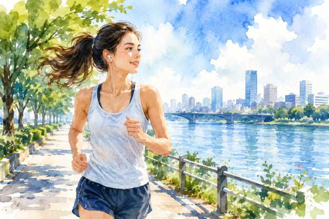 watercolor-female-riverfront-jogger-with-earbuds