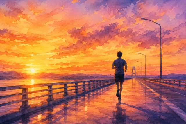 watercolor-fiery-sunset-bridge-runner