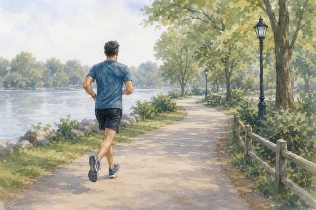 watercolor-lush-city-park-lake-runner