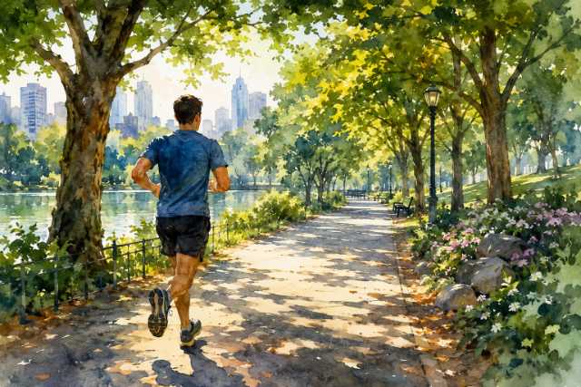 watercolor-lush-city-park-lake-runner