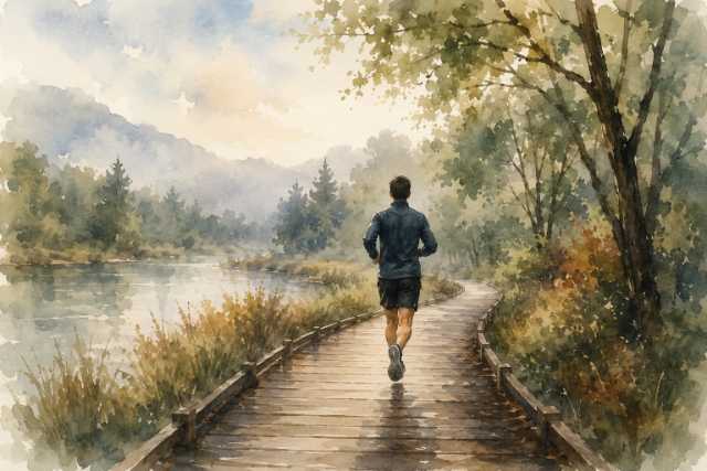 watercolor-misty-lakeside-boardwalk-runner