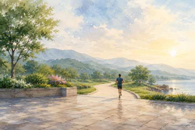 watercolor-mountain-lakeside-running-promenade