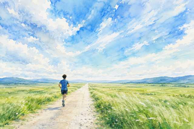watercolor-open-meadow-country-road-runner