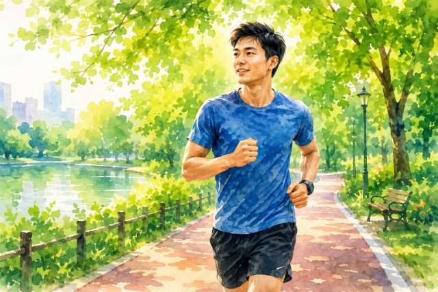 watercolor-smiling-male-park-runner-lakeside
