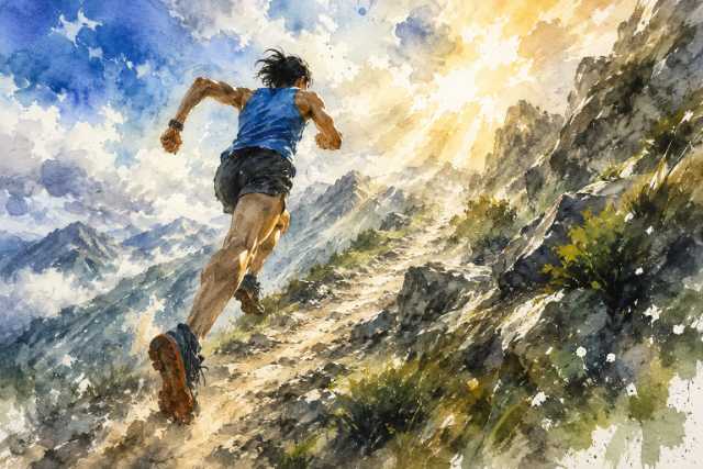 watercolor-steep-alpine-trail-running-climb