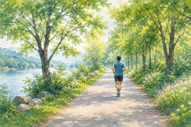 watercolor-tree-lined-riverside-running-trail